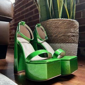 Green Block Platform Heels